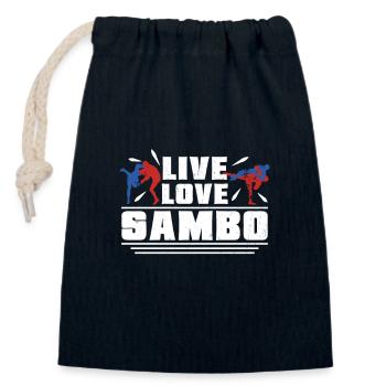 Live Love Awesome Sambo Combat Sport Sambo russe - Sac cadeau en coton avec cordon (14 x 20 cm) - bleu marine - Devant