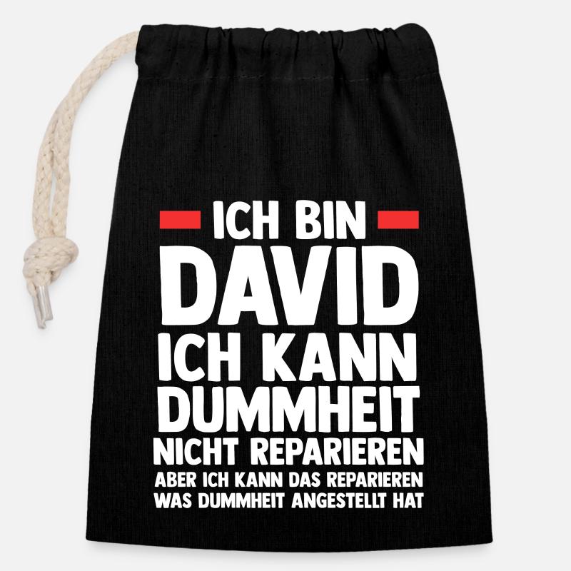 David - Verschließbarer Geschenkbeutel aus Baumwolle (14x20cm) - Schwarz