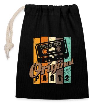 Born 1963 - Birthday Vintage Cassette - Closable cotton gift bag (14x20cm) - black - Front