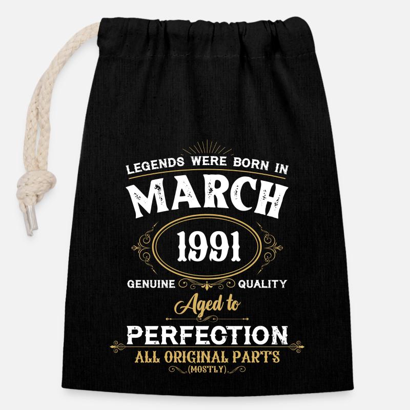 Des légendes sont nées en mars 1991 - Sac cadeau en coton avec cordon (14 x 20 cm) - noir
