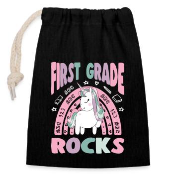 School Starters First Grade Rocks Unicorn - Closable cotton gift bag (14x20cm) - black - Front