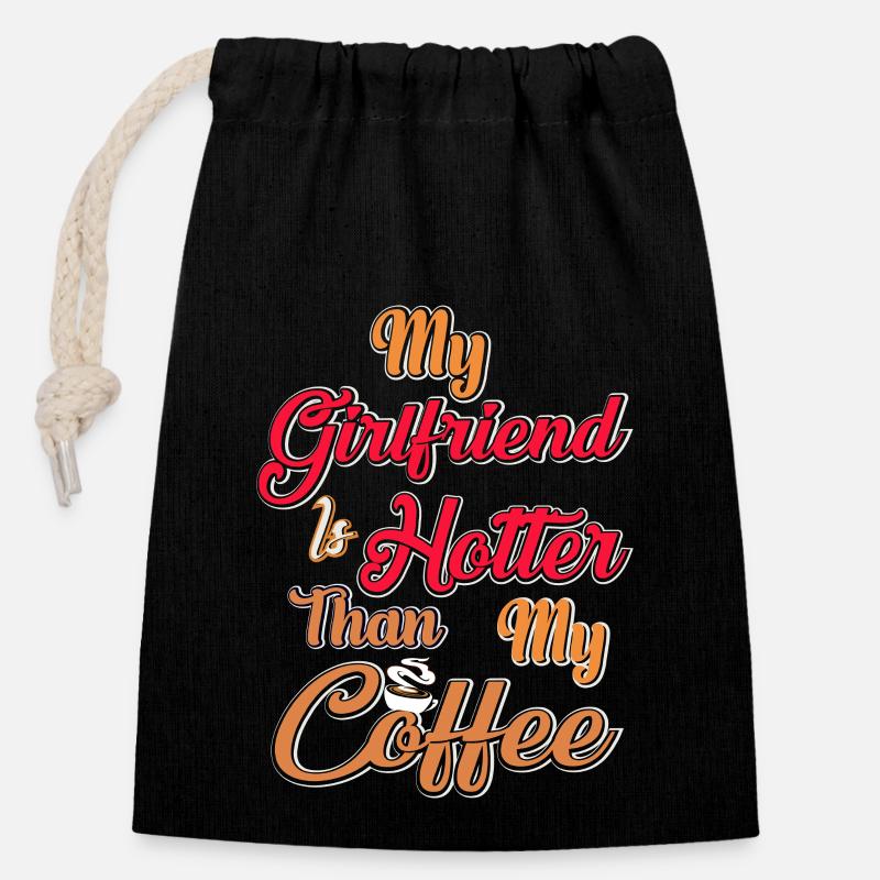 Ma copine est plus chaude que mon café - Sac cadeau en coton avec cordon (14 x 20 cm) - noir