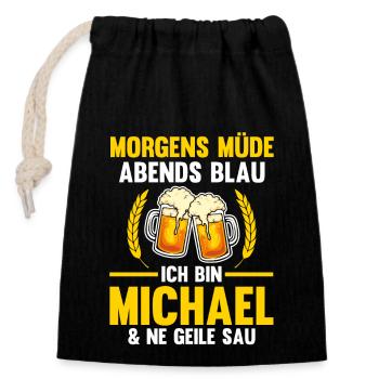 Michael - Verschließbarer Geschenkbeutel aus Baumwolle (14x20cm) - Schwarz - Vorne