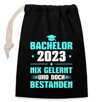 Bachelor 2023 Bestandene Bachelorprüfung Geschenk - Verschließbarer Geschenkbeutel aus Baumwolle (14x20cm) - Schwarz - Vorne