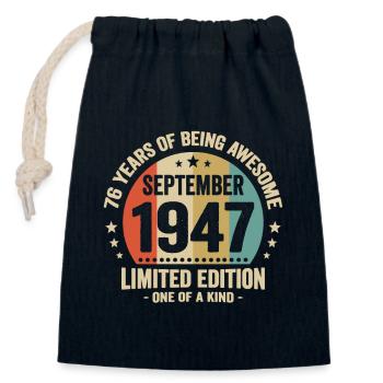 September 1947 76 Jahre Jubiläumsgeschenk - Verschließbarer Geschenkbeutel aus Baumwolle (14x20cm) - Navy - Vorne