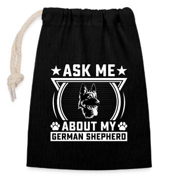 Fragen Sie mich nach meinem Deutschen Schäferhund - Verschließbarer Geschenkbeutel aus Baumwolle (14x20cm) - Schwarz - Vorne