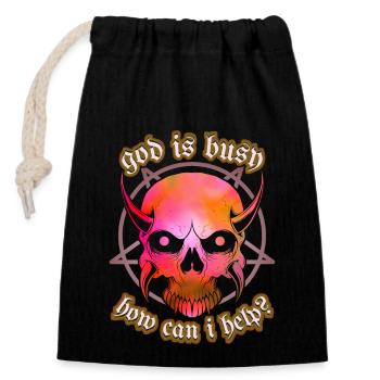 Funny saying with devil baphomet, pentagram - Closable cotton gift bag (14x20cm) - black - Front