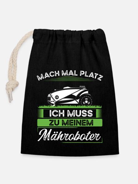 Rasenroboter & Mähroboter Spruch für Gärtner - Verschließbarer Geschenkbeutel aus Baumwolle (14x20cm) - Schwarz