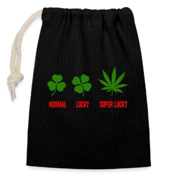 CANNABIS - NORMAL LUCKY SUPER LUCKY - WEED - Closable cotton gift bag (14x20cm) - black - Front