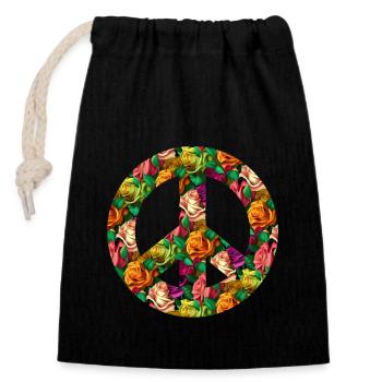 Hippie Festival Love Vintage Peace Sign - Closable cotton gift bag (14x20cm) - black - Front