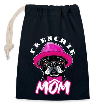 Cheeky Bulldog, mon fidèle compagnon - Maman - Sac cadeau en coton avec cordon (14 x 20 cm) - bleu marine - Devant
