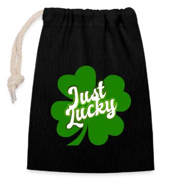 St Patrick’s Day - Just Lucky - Shamrock - Sac cadeau en coton avec cordon (14 x 20 cm) - noir - Devant