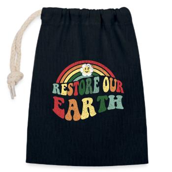Thème du Jour de la Terre 2023 Restaurer notre Terre - Sac cadeau en coton avec cordon (14 x 20 cm) - bleu marine - Devant