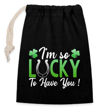 J’ai tellement de chance de t’avoir St. Patrick Ire Klee - Sac cadeau en coton avec cordon (14 x 20 cm) - noir - Devant