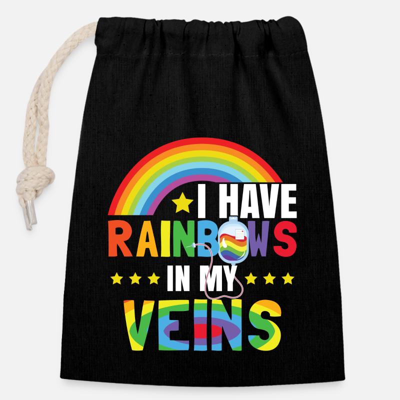 J’ai des raibows dans les veines - Sac cadeau en coton avec cordon (14 x 20 cm) - noir