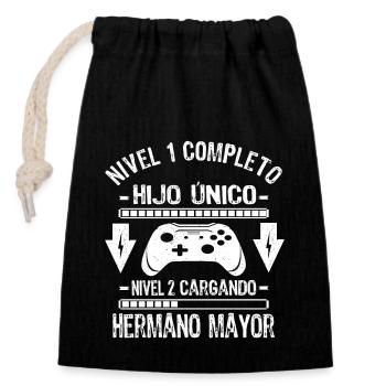 Hijo Unico Completo Nivel Hermano Mayor Cargando - Verschließbarer Geschenkbeutel aus Baumwolle (14x20cm) - Schwarz - Vorne