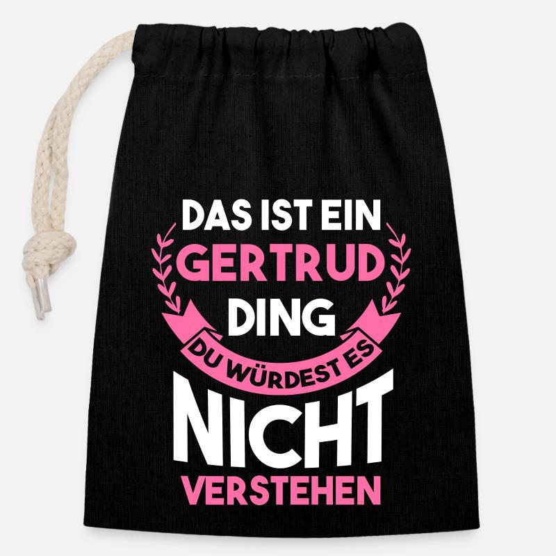 Gertrud - Verschließbarer Geschenkbeutel aus Baumwolle (14x20cm) - Schwarz