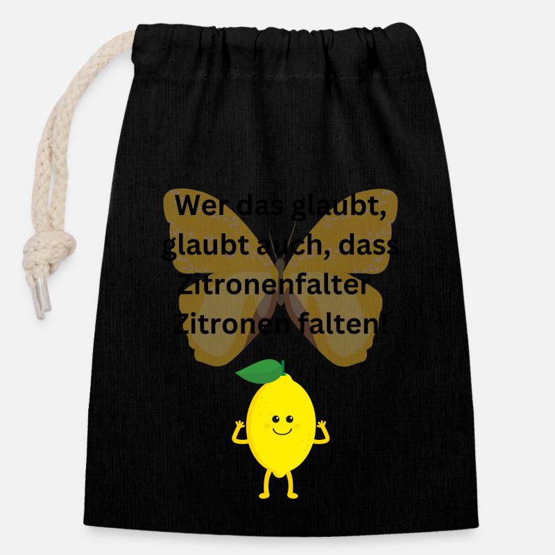 Zitronenfalter Spruch wer das glaubt - Verschließbarer Geschenkbeutel aus Baumwolle (14x20cm) - Schwarz