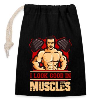 I look good with muscles - Closable cotton gift bag (14x20cm) - black - Front