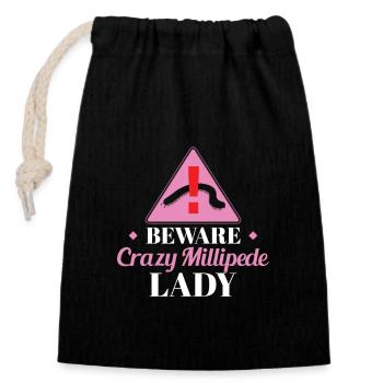 Funny caution, crazy centipede lady for - Closable cotton gift bag (14x20cm) - black - Front