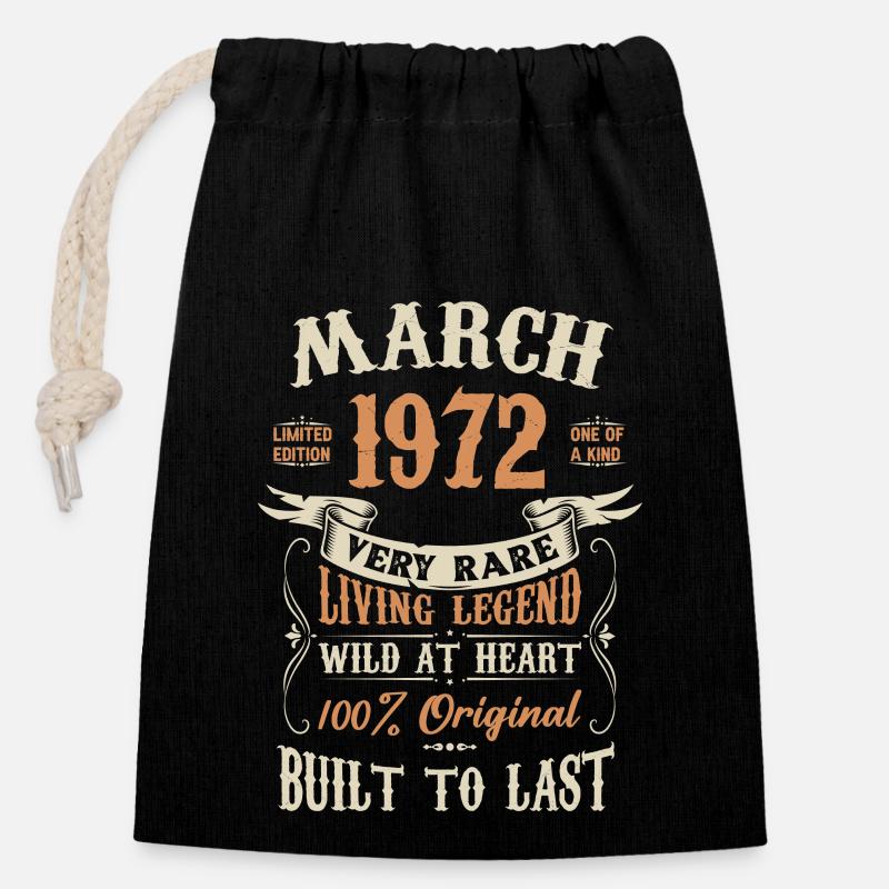 März 1972 Geburtstagsgeschenk - Verschließbarer Geschenkbeutel aus Baumwolle (14x20cm) - Schwarz