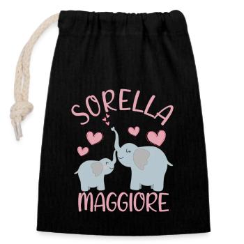 Sorella Maggiore Elefanti Annuncio Gravidanza - Verschließbarer Geschenkbeutel aus Baumwolle (14x20cm) - Schwarz - Vorne