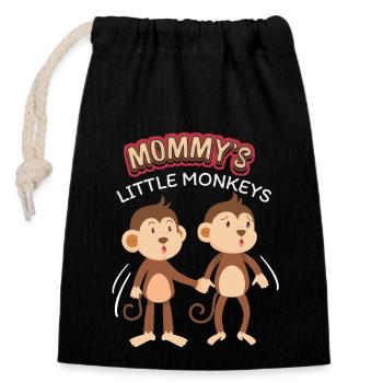 Drei kleine Cartoon-Affen, Little Monkeys, Spruch - Verschließbarer Geschenkbeutel aus Baumwolle (14x20cm) - Schwarz - Vorne