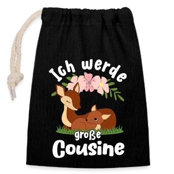 Große Cousine verkünden Rehkitz Bald Cousine - Verschließbarer Geschenkbeutel aus Baumwolle (14x20cm) - Schwarz - Vorne