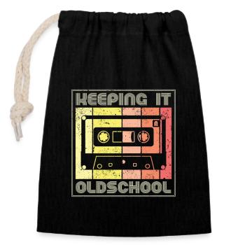 80s 90s Cassette Mixtape Retro Funny - Closable cotton gift bag (14x20cm) - black - Front