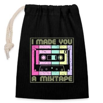 80s 90s Cassette Mixtape Retro Funny - Closable cotton gift bag (14x20cm) - black - Front
