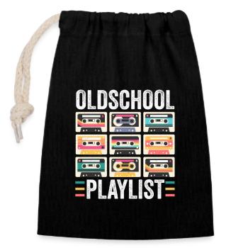 80s 90s Cassette Mixtape Retro Funny - Closable cotton gift bag (14x20cm) - black - Front