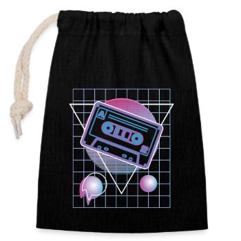 80s Vaporwave Cassette Retro Party Mixtape - Closable cotton gift bag (14x20cm) - black - Front