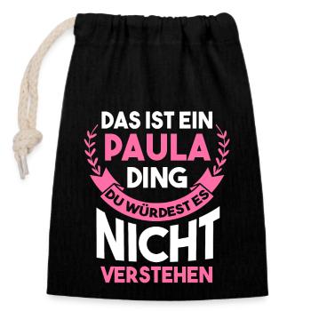 Name Paula - Verschließbarer Geschenkbeutel aus Baumwolle (14x20cm) - Schwarz - Vorne