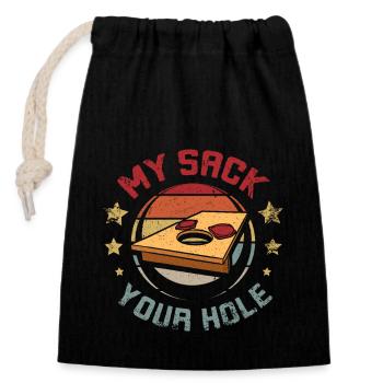 Lustig Mein Sack dein Loch Cornhole - Verschließbarer Geschenkbeutel aus Baumwolle (14x20cm) - Schwarz - Vorne
