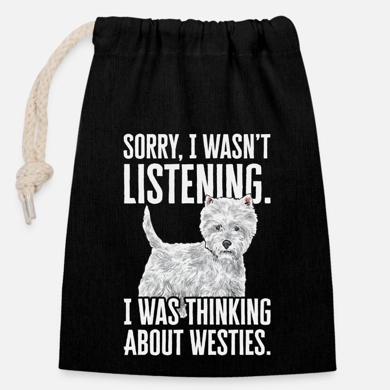 West Highland White Terrier Westie - Closable cotton gift bag (14x20cm) - black