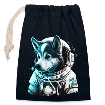 Un husky astronaute mignon - Sac cadeau en coton avec cordon (14 x 20 cm) - bleu marine - Devant