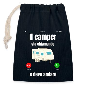 Caravan | Camper | The camper is calling - Closable cotton gift bag (14x20cm) - navy - Front