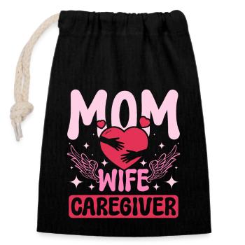 Fête des mères Mère Épouse Soignante - Sac cadeau en coton avec cordon (14 x 20 cm) - noir - Devant