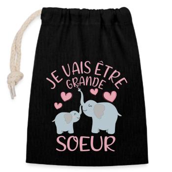 Je Vais Être Grande Soeur Eléphant - Closable cotton gift bag (14x20cm) - black - Front