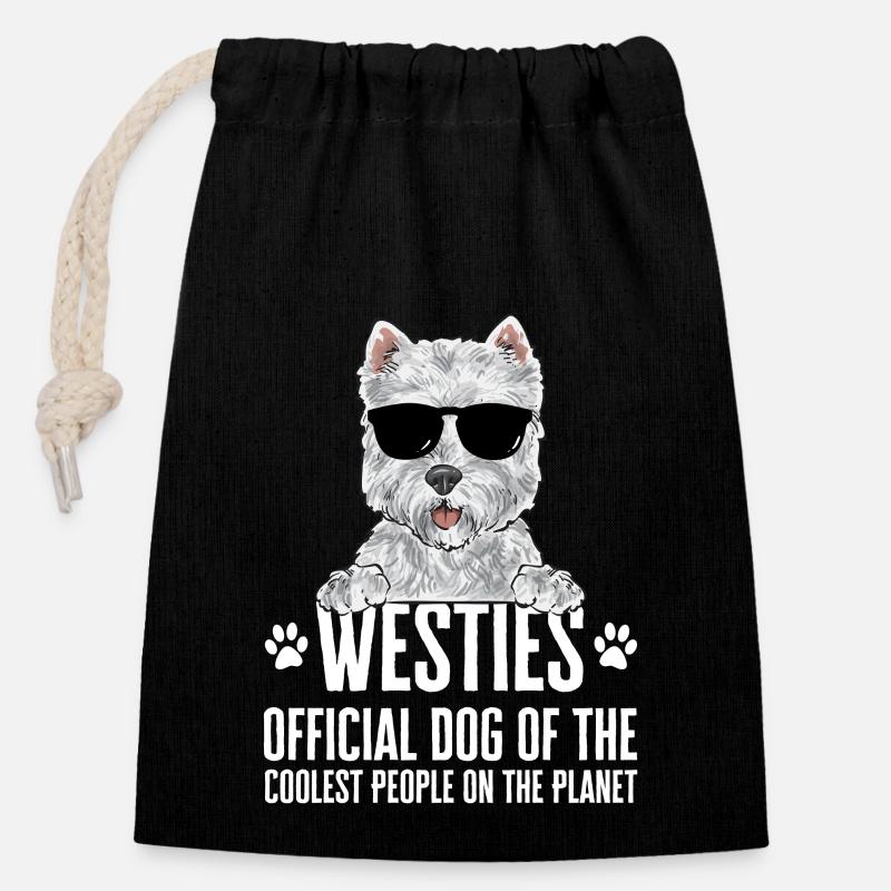 West Highland White Terrier Westie - Closable cotton gift bag (14x20cm) - black