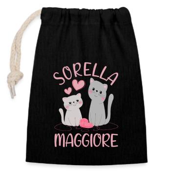 Sorella Maggiore Gattino Annuncio Gravidanza - Verschließbarer Geschenkbeutel aus Baumwolle (14x20cm) - Schwarz - Vorne