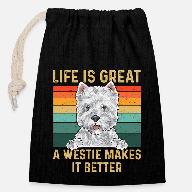 West Highland White Terrier Westie - Closable cotton gift bag (14x20cm) - black