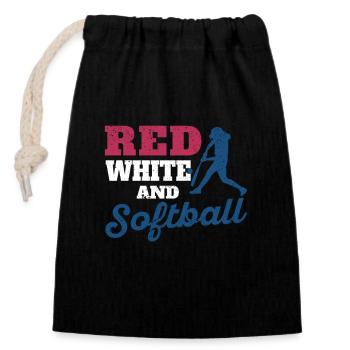 Patriotisch Rot, Weiß & Softball Vierter Juli - Verschließbarer Geschenkbeutel aus Baumwolle (14x20cm) - Schwarz - Vorne