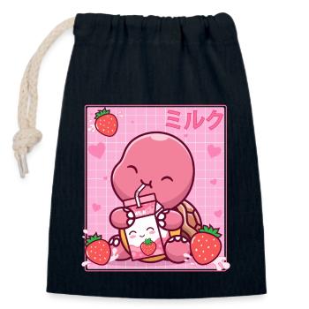 Kawaii Schildkrötenliebhaber Erdbeermilchshake Otaku - Verschließbarer Geschenkbeutel aus Baumwolle (14x20cm) - Navy - Vorne