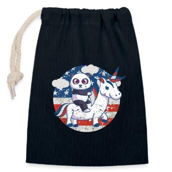 Panda Unicorn American Flag Fourth of July - Closable cotton gift bag (14x20cm) - navy - Front