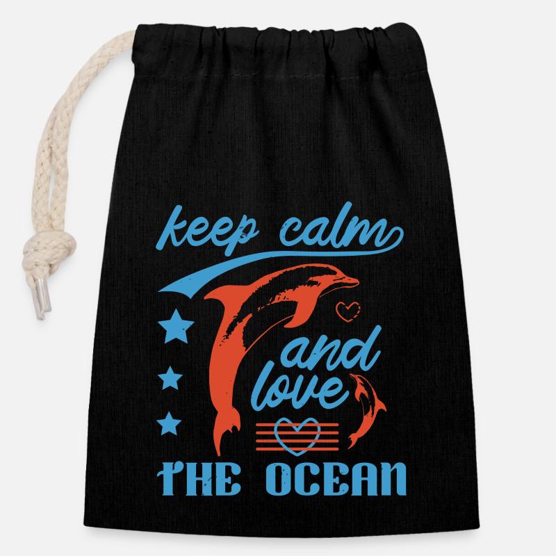 RESTEZ CALME ET AIMEZ LES DAUPHINS - Sac cadeau en coton avec cordon (14 x 20 cm) - noir