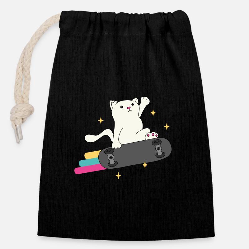 Lustige Skater Katze Skateboard Skateboarding - Verschließbarer Geschenkbeutel aus Baumwolle (14x20cm) - Schwarz