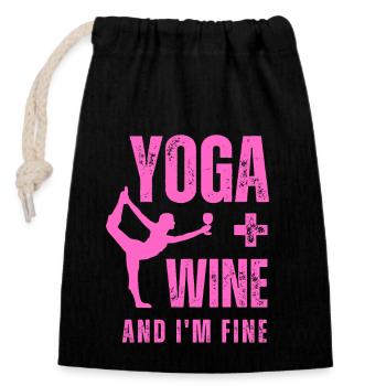 Yoga Wein Weinliebhaber Meditation Sport Freizet - Verschließbarer Geschenkbeutel aus Baumwolle (14x20cm) - Schwarz - Vorne