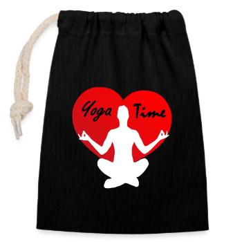 My heart beats for yoga, I love yoga sports - Closable cotton gift bag (14x20cm) - black - Front