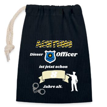 Polizei - 8. Geburtstag, für alle Polizeifans - Verschließbarer Geschenkbeutel aus Baumwolle (14x20cm) - Navy - Vorne
